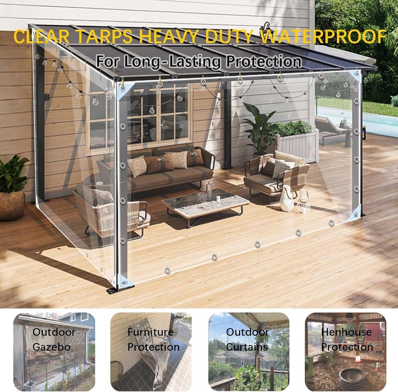 LC&QS Clear Tarps Heavy Duty PVC, Transparent Tarp Durable Waterproof Dustproof Windproof, Tarpaulin with Grommets & Ropes for Greenhouse, Patio, Garden, Pavilion, Chicken, Porch, Outdoor (10' x 12') - Image 2
